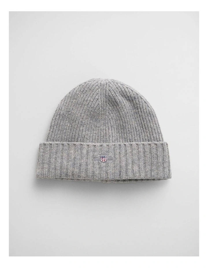 Unisex Shield Wool Beanie in Grey Melange image 1