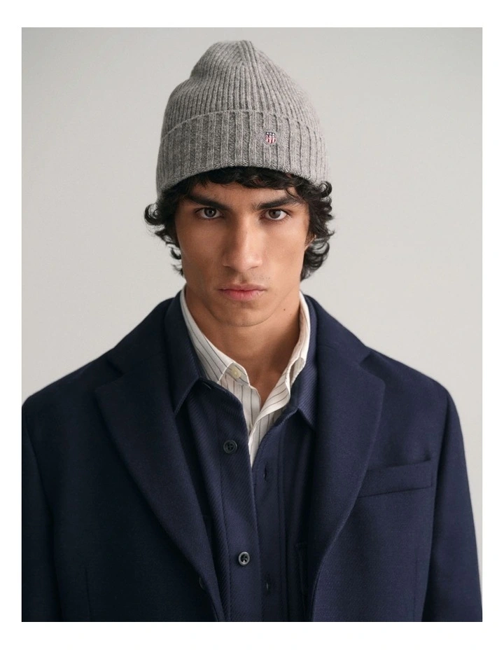 Unisex Shield Wool Beanie in Grey Melange image 3