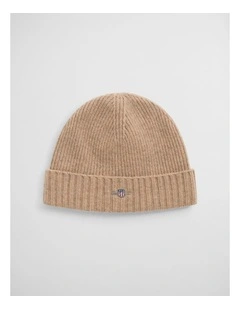 Unisex Shield Wool Beanie in Khaki Melange