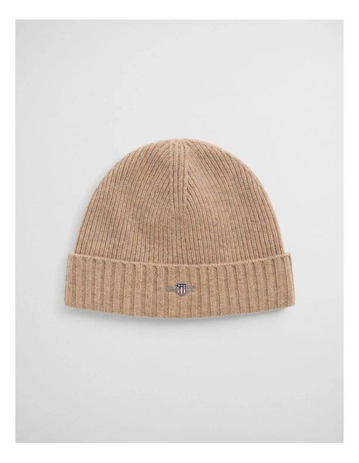Unisex Shield Wool Beanie in Khaki Melange image 1