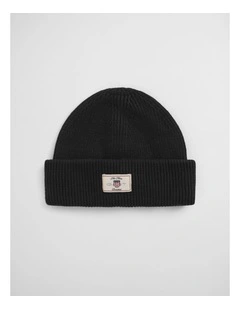 Cotton Blend Ribbed Beanie in Black