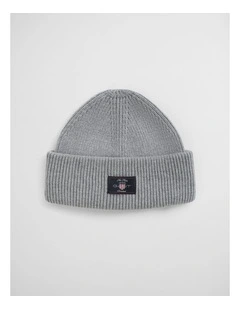 Cotton Blend Ribbed Beanie in Grey Melange