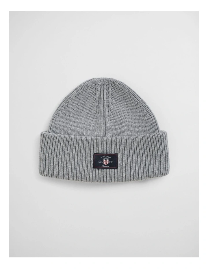 Cotton Blend Ribbed Beanie in Grey Melange image 1