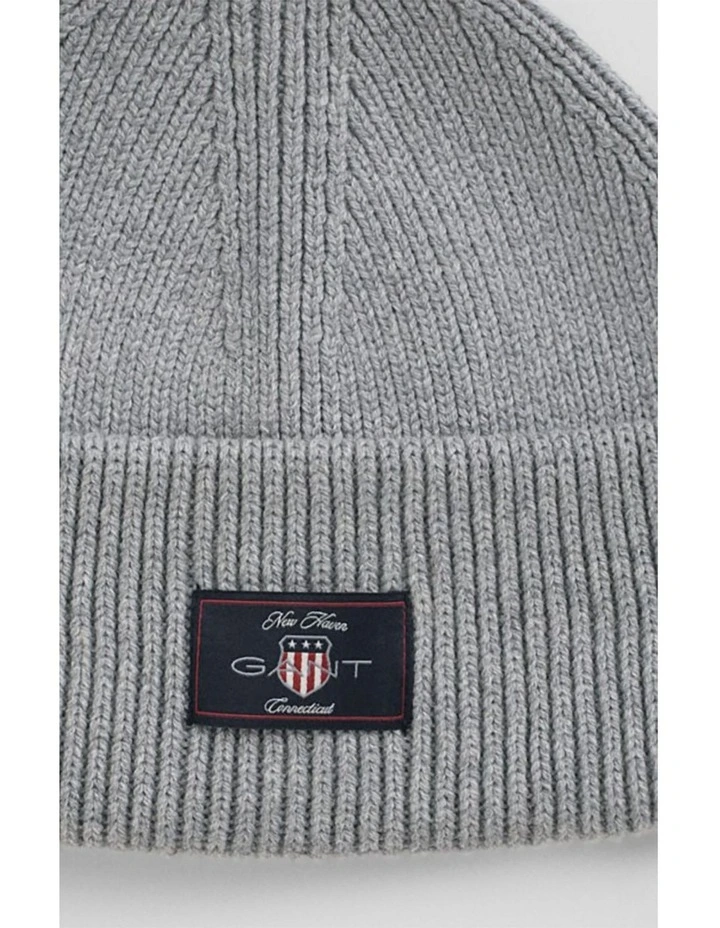 Cotton Blend Ribbed Beanie in Grey Melange image 2
