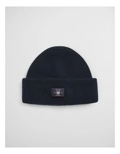 Cotton Blend Ribbed Beanie in Evening Blue
