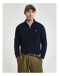 Superfine Lambswool Half-Zip Sweater in Marine