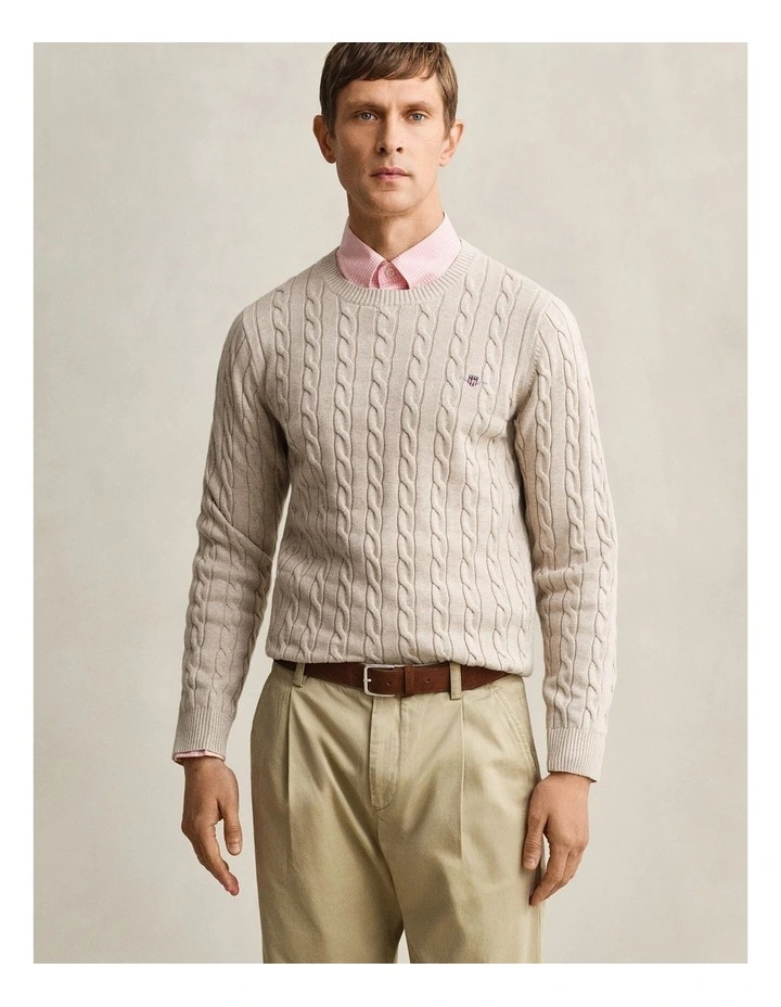Cotton Cable Crewneck in Oat Melange image 1