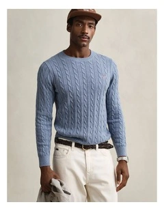 8050601 COTTON CABLE C-NECK FADED DENIM