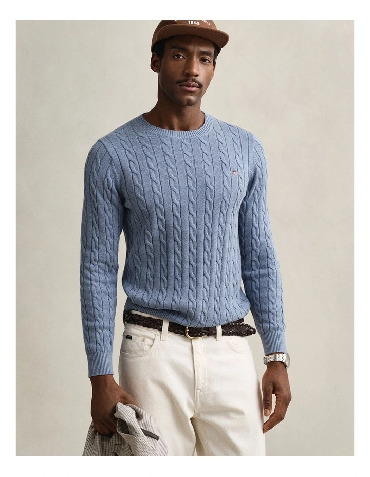 8050601 COTTON CABLE C-NECK FADED DENIM image 1