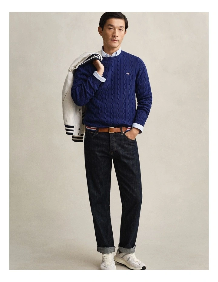 Cotton Cable Crewneck in Rich Navy image 4