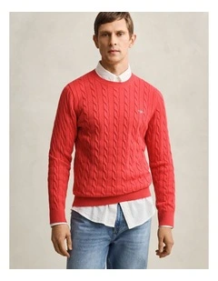 8050601 COTTON CABLE C-NECK ROSE RED