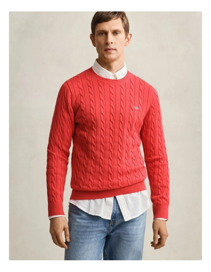 8050601 COTTON CABLE C-NECK ROSE RED image 1