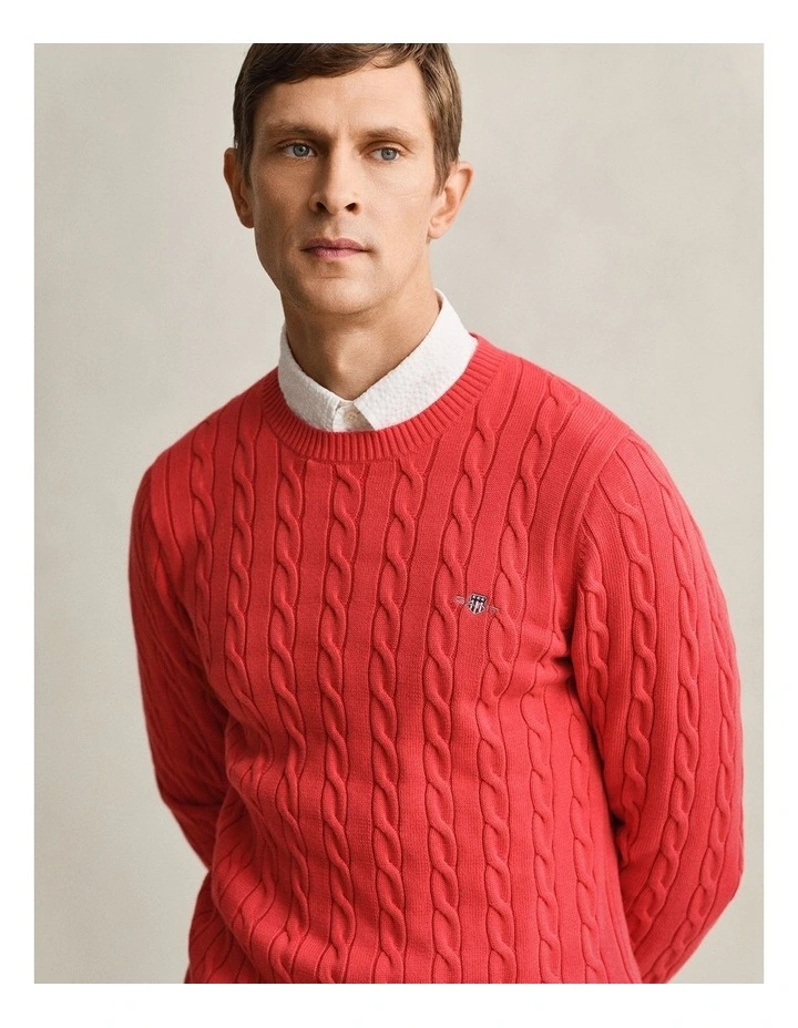 8050601 COTTON CABLE C-NECK ROSE RED image 3