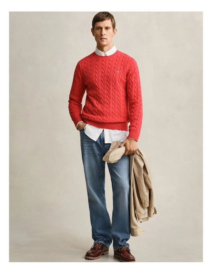 8050601 COTTON CABLE C-NECK ROSE RED image 4