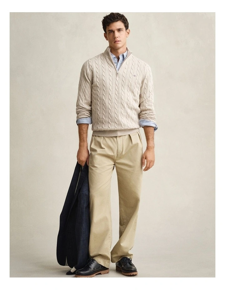 8050603 COTTON CABLE HALF ZIP OAT MELANGE image 3