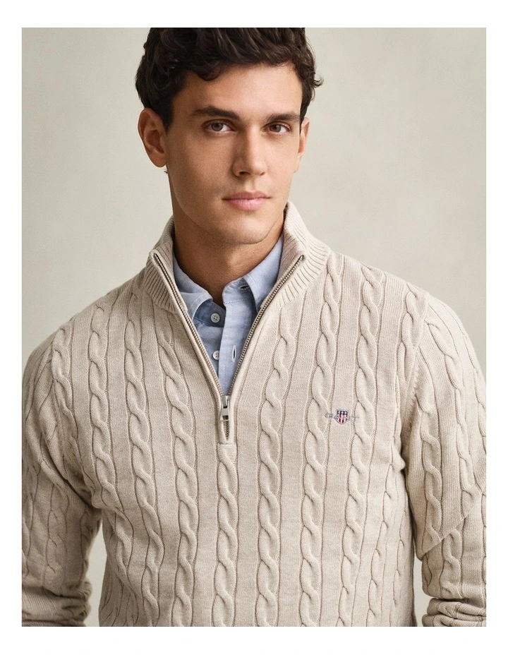 8050603 COTTON CABLE HALF ZIP OAT MELANGE image 4