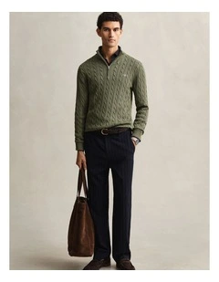 8050603 COTTON CABLE HALF ZIP DRY HERB GREEN