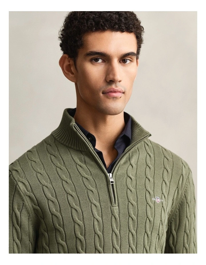 8050603 COTTON CABLE HALF ZIP DRY HERB GREEN image 3