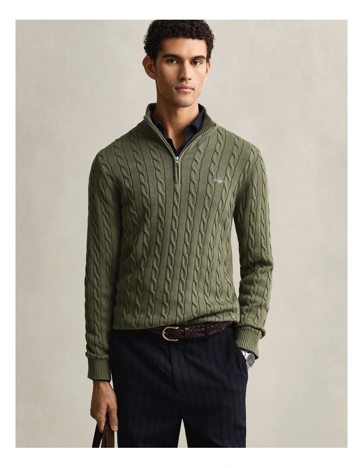 8050603 COTTON CABLE HALF ZIP DRY HERB GREEN image 4