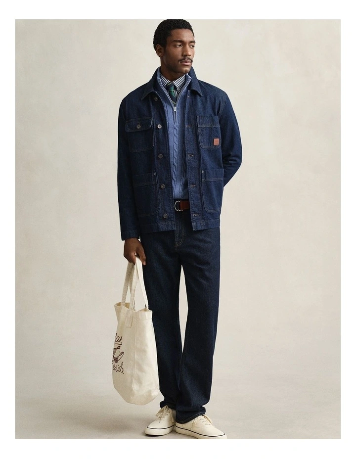 8050603 COTTON CABLE HALF ZIP DENIM BLUE MELANGE image 1