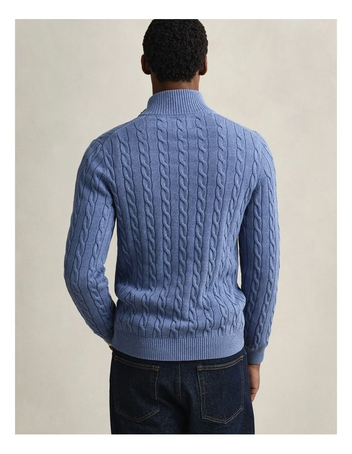 8050603 COTTON CABLE HALF ZIP DENIM BLUE MELANGE image 2