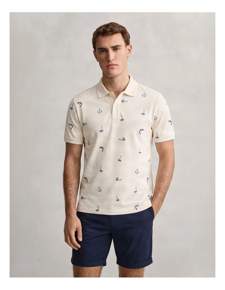 Embroidered Short Sleeved Polo in Creamed White image 1