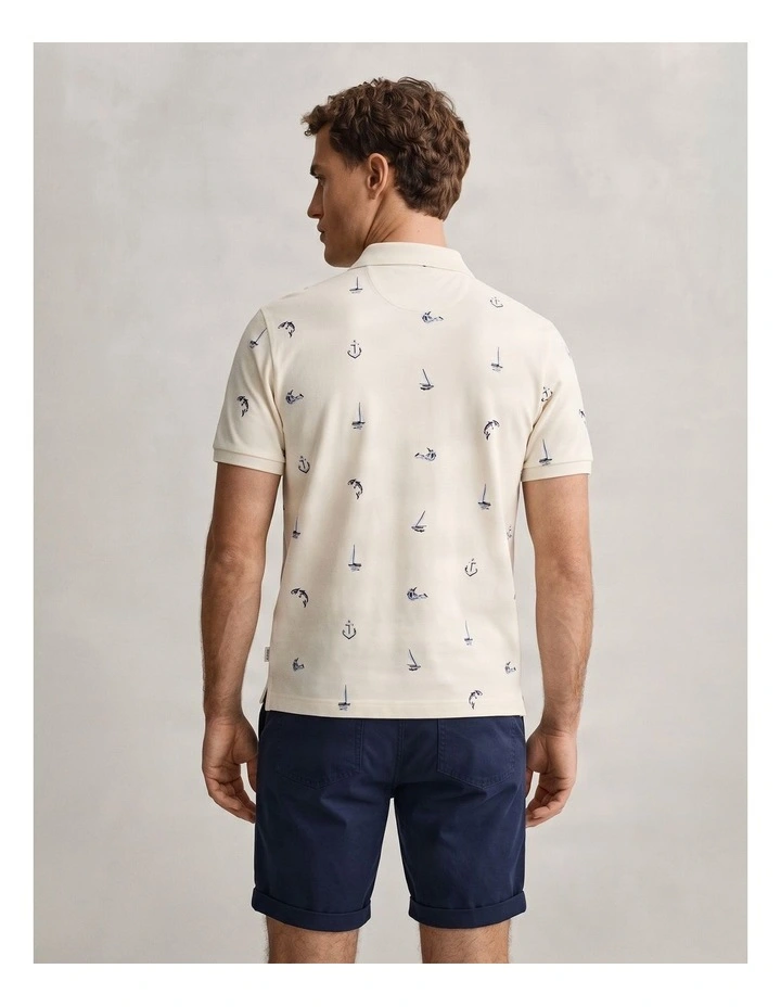 Embroidered Short Sleeved Polo in Creamed White image 2