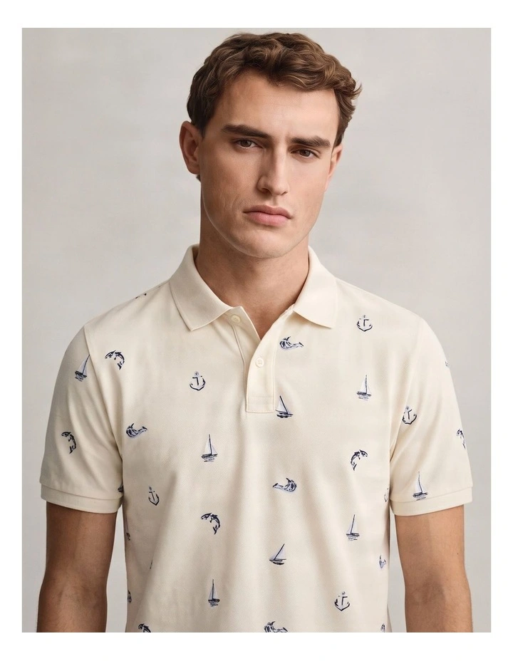 Embroidered Short Sleeved Polo in Creamed White image 3
