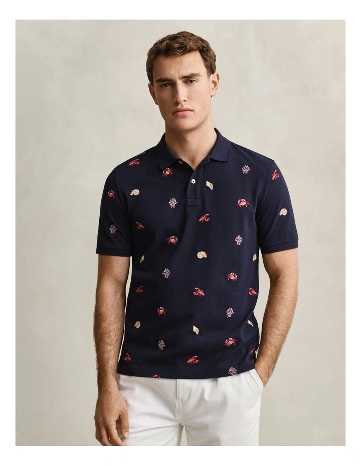 Embroidered Polo Shirt in Evening Blue image 1