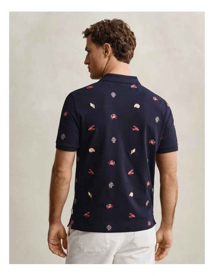 Embroidered Polo Shirt in Evening Blue image 2