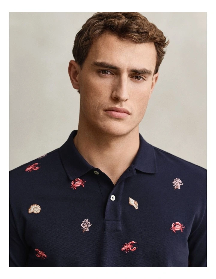 Embroidered Polo Shirt in Evening Blue image 4