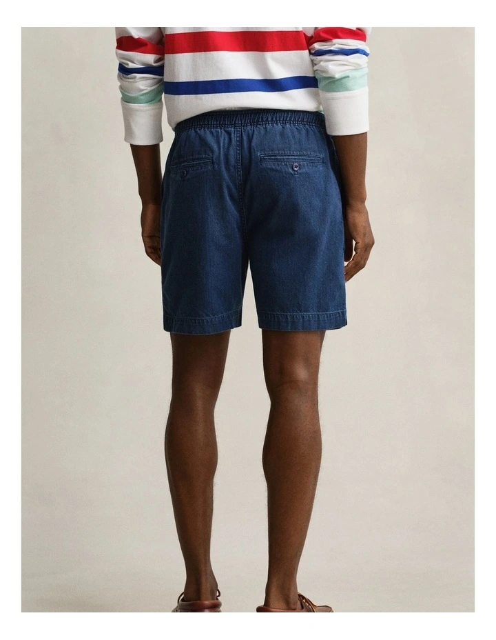 Denim Drawstring Shorts in Mid Blue image 2