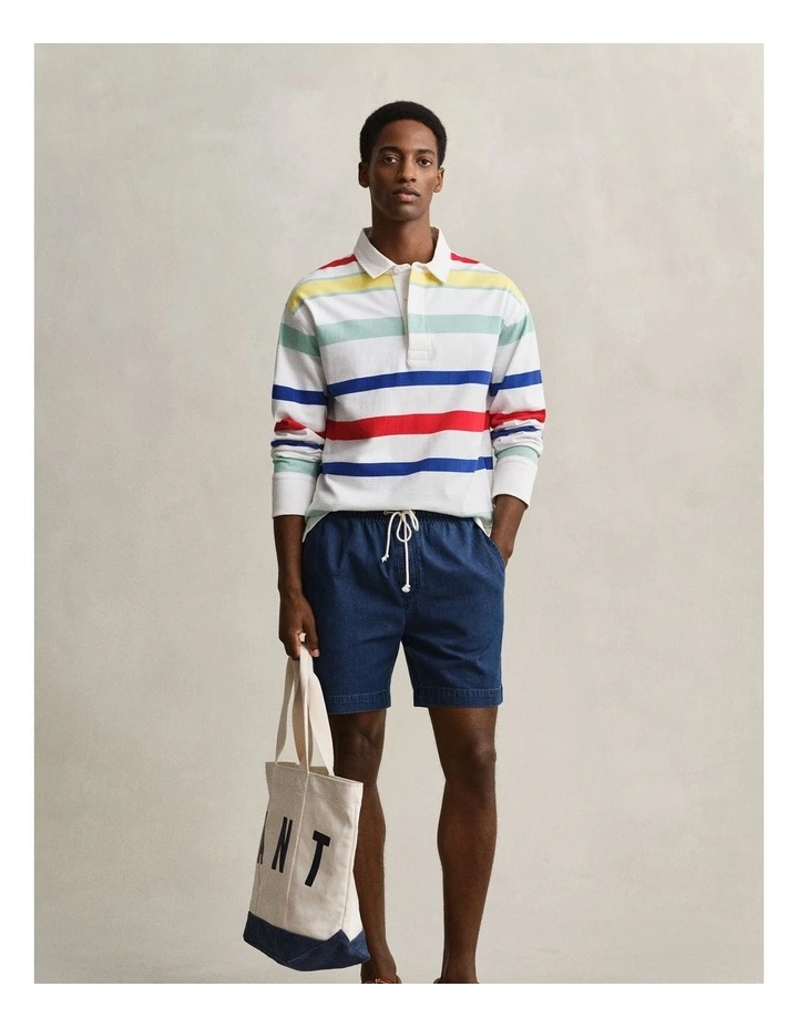 Denim Drawstring Shorts in Mid Blue image 3