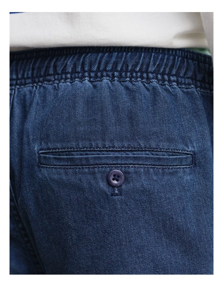 Denim Drawstring Shorts in Mid Blue image 4