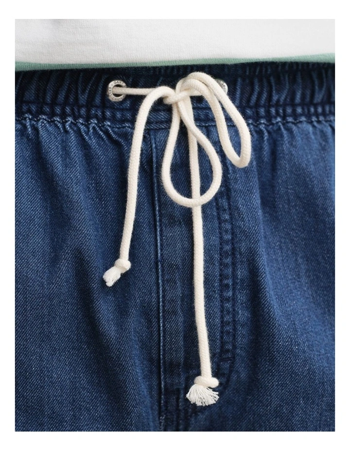 Denim Drawstring Shorts in Mid Blue image 5