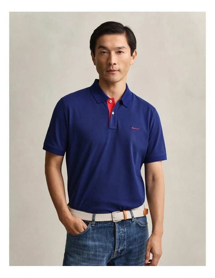 Contrast Piqu Polo Shirt in Rich Navy image 1