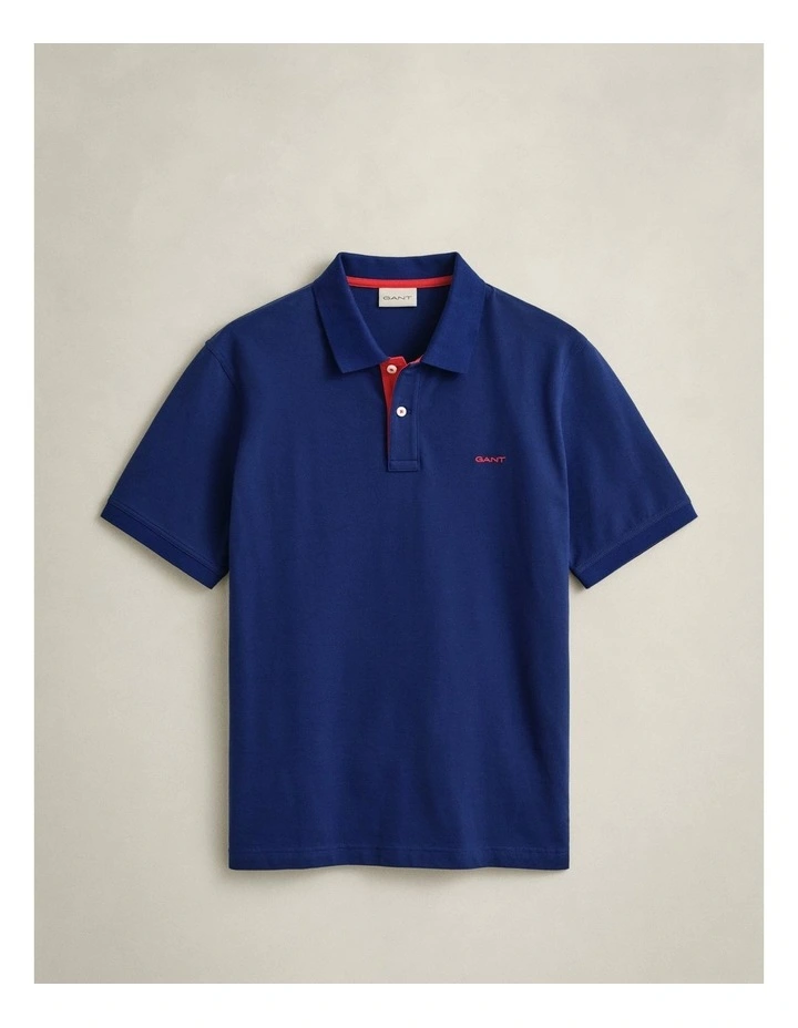 Contrast Piqu Polo Shirt in Rich Navy image 5