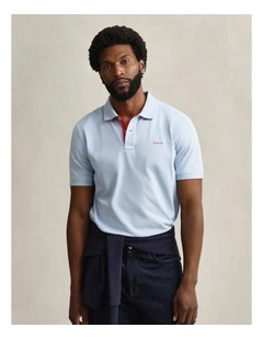 Contrast Piqu Polo Shirt in Fresh Blue