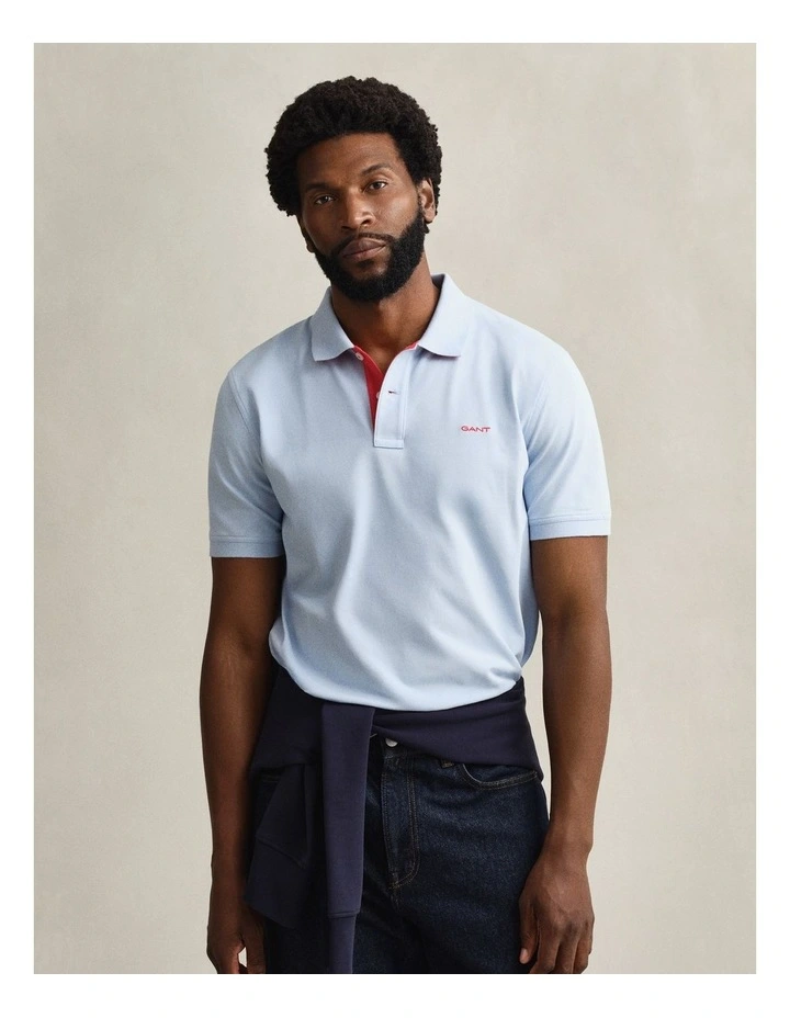 Contrast Piqu Polo Shirt in Fresh Blue image 1