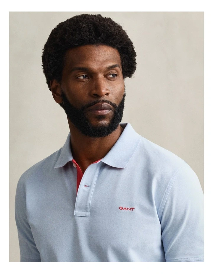 Contrast Piqu Polo Shirt in Fresh Blue image 3