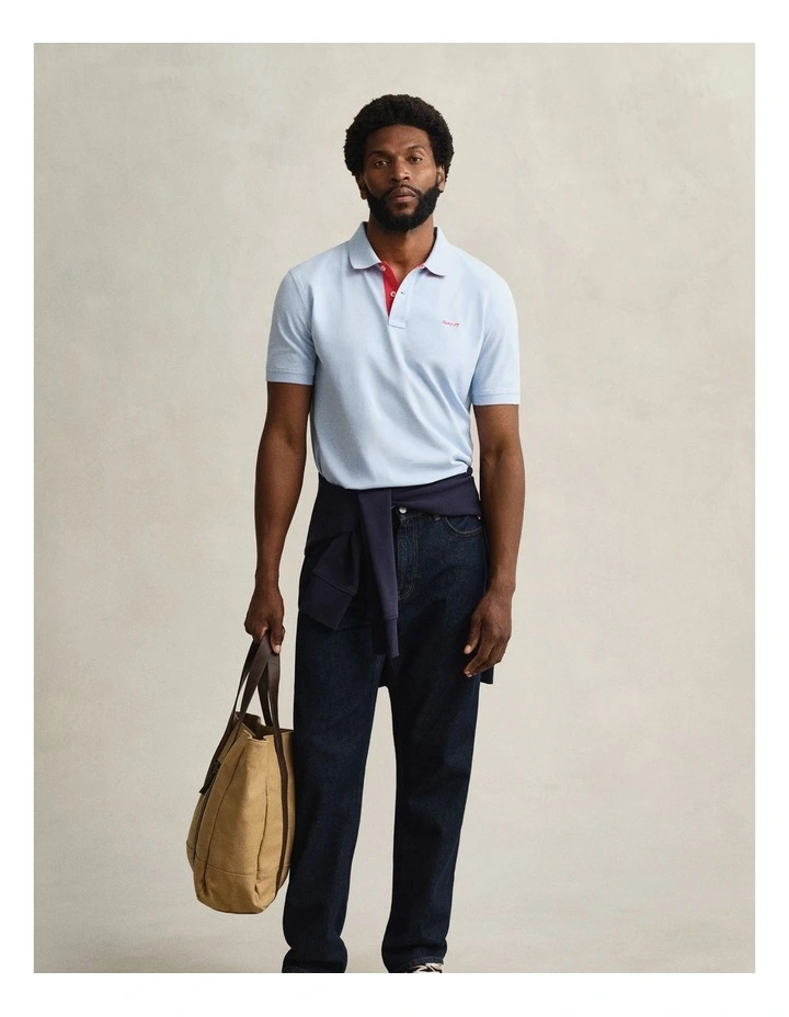 Contrast Piqu Polo Shirt in Fresh Blue image 4