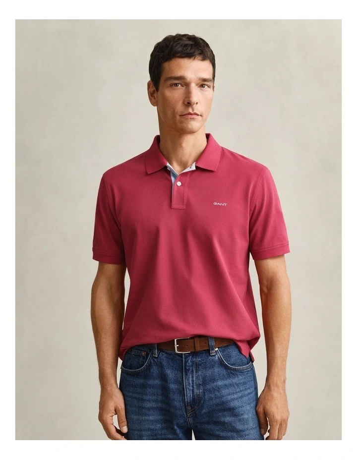 Contrast Piqu Polo Shirt in Muted Red image 1