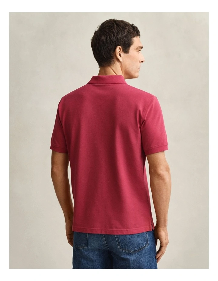 Contrast Piqu Polo Shirt in Muted Red image 2