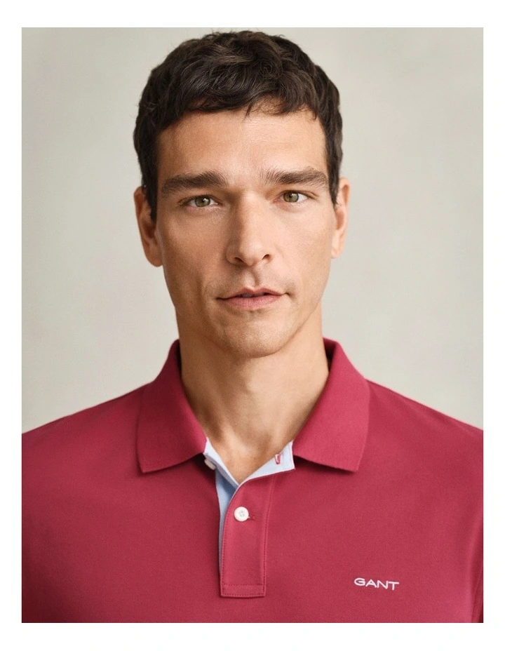 Contrast Piqu Polo Shirt in Muted Red image 3