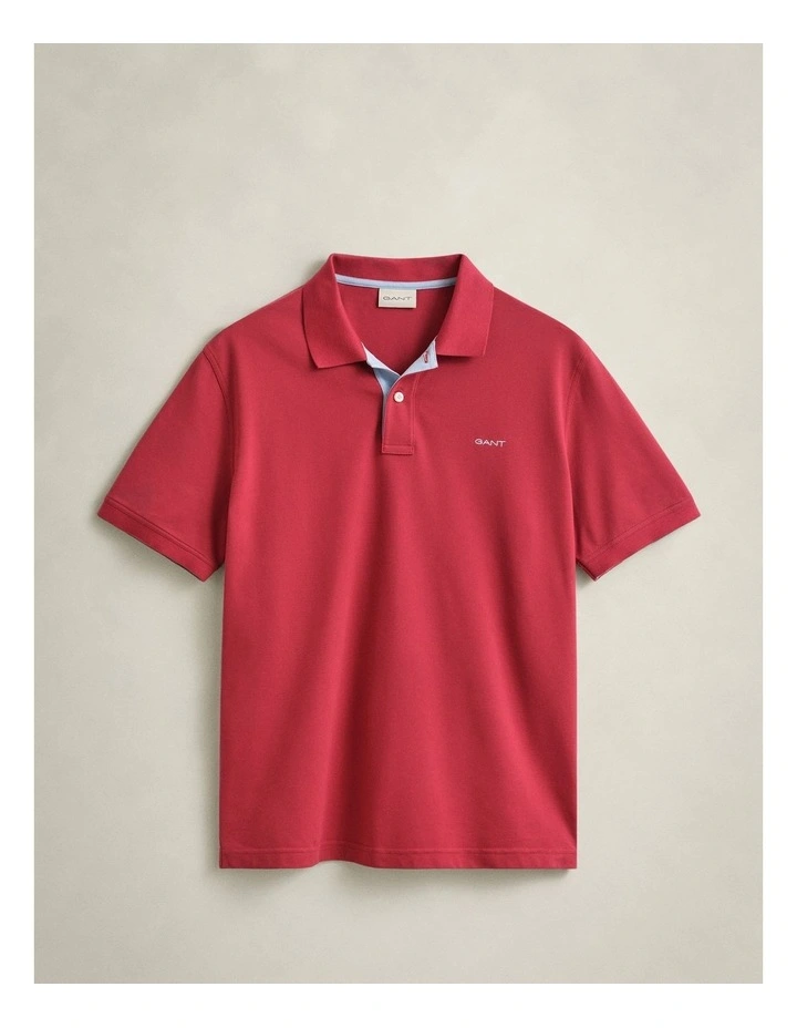 Contrast Piqu Polo Shirt in Muted Red image 5