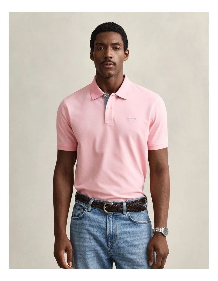 Contrast Piqu Polo Shirt in Bubbelgum Pink image 1