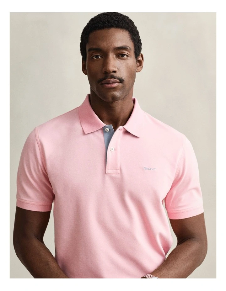 Contrast Piqu Polo Shirt in Bubbelgum Pink image 3