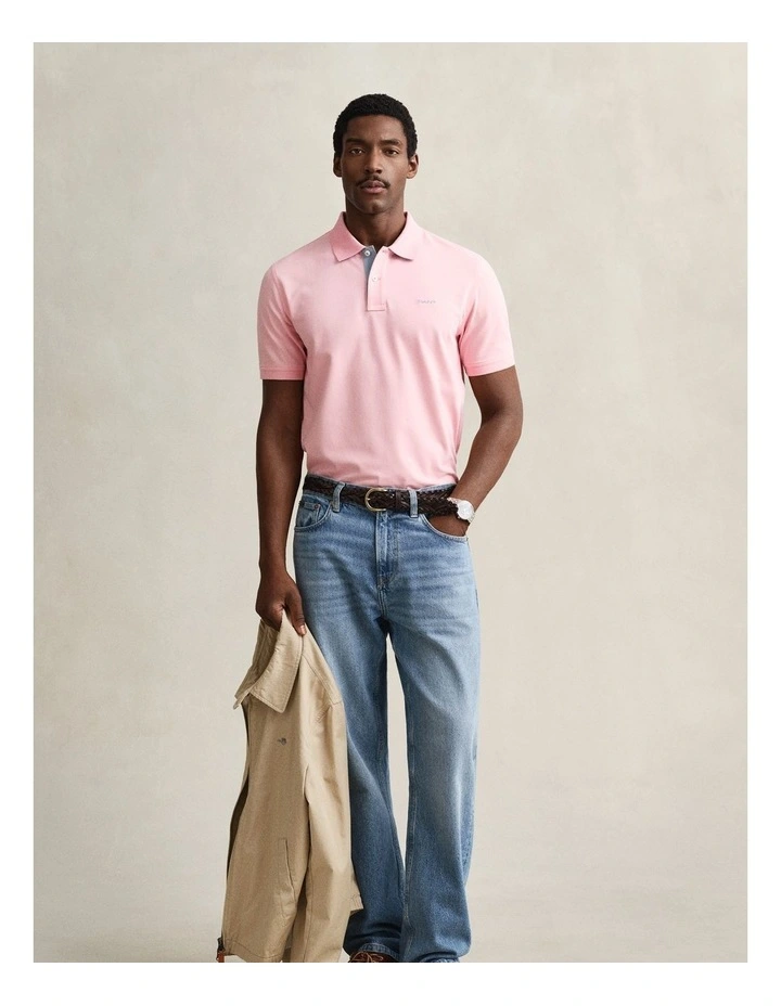 Contrast Piqu Polo Shirt in Bubbelgum Pink image 4