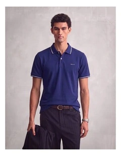 Tipped Pique Polo Shirt in Rich Navy