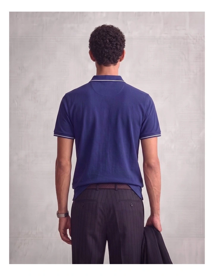 Tipped Pique Polo Shirt in Rich Navy image 2